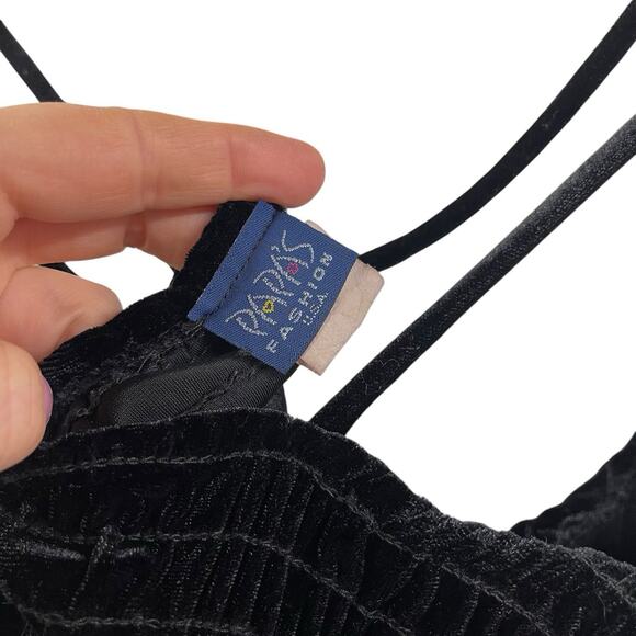 Black Velvet Tank Top Cross Back Shirred Y2K Crop Stretchy Papas Fashion - Picture 6 of 7